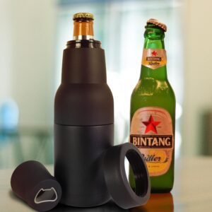 Stainless Steel Beer Koozie Insulated Beer Can Cooler Bottle Cooler with Built-in Bottle Opener-image