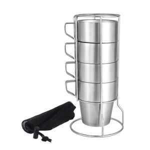 Stackable Coffee Mugs with Stand, 4-pc Set, Double Wall Stainless Steel-image