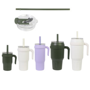 Stainless Steel Insulated Tumbler with Plastic Handle and Reusable Straw-image